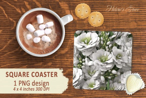 Download 3D White Flowers Square Coaster Designs - Coaster design Collection