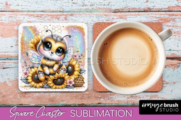 Download Watercolor Bee Square Coaster Design - Coaster design Collection