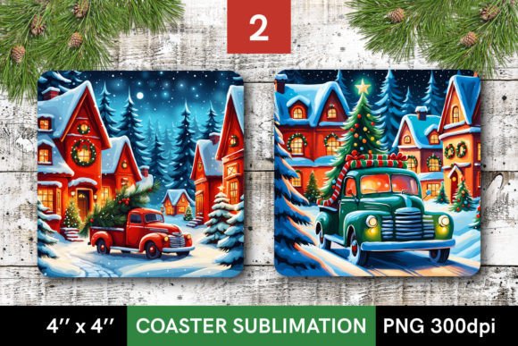 Download Christmas Truck - Square Coaster Designs - Coaster design Collection