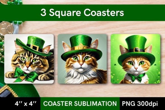 Download St Patrick's Day Cat - 3 Coaster Designs - Coaster design Collection